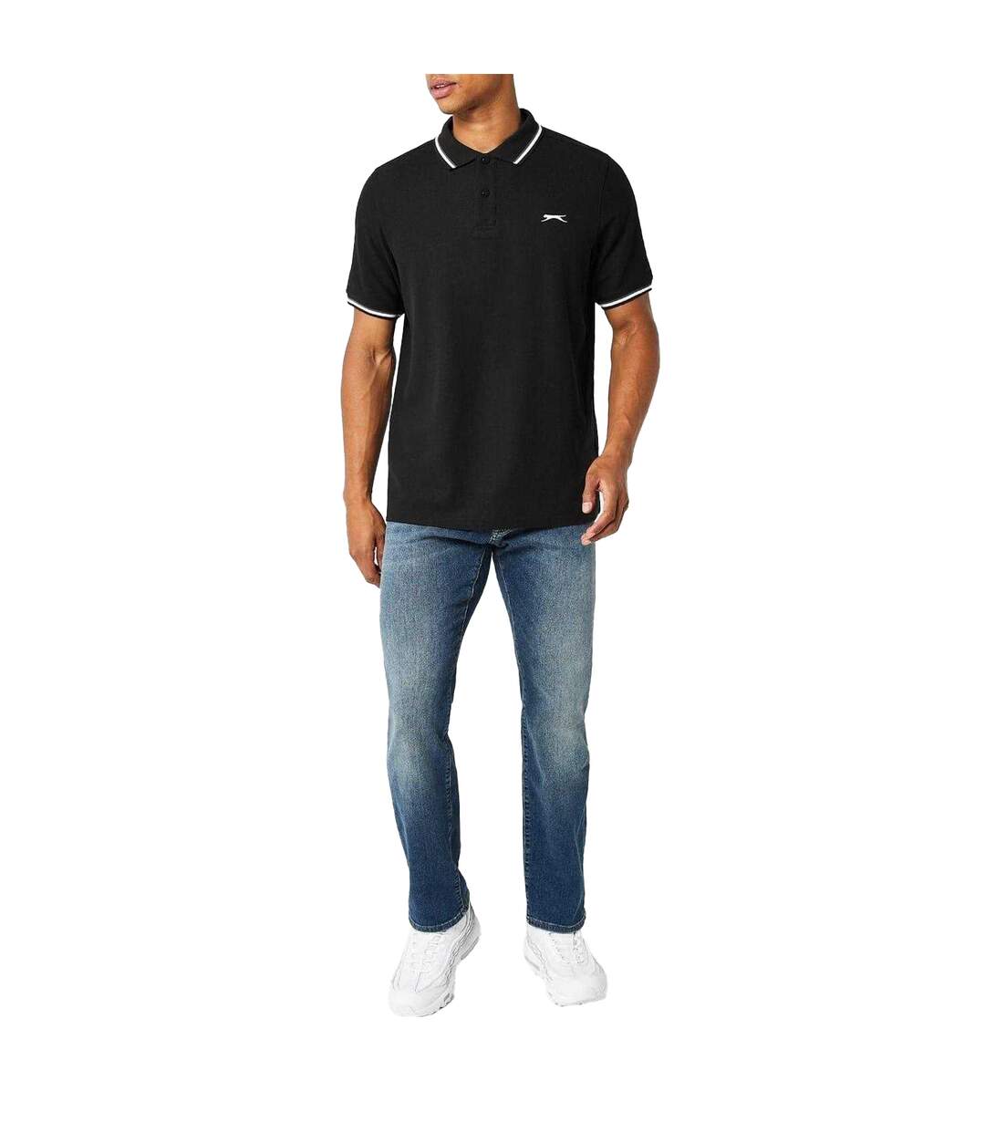 Polo Motif/style Rayure Contrastée Sur Bord Homme Noir Slazenger-4