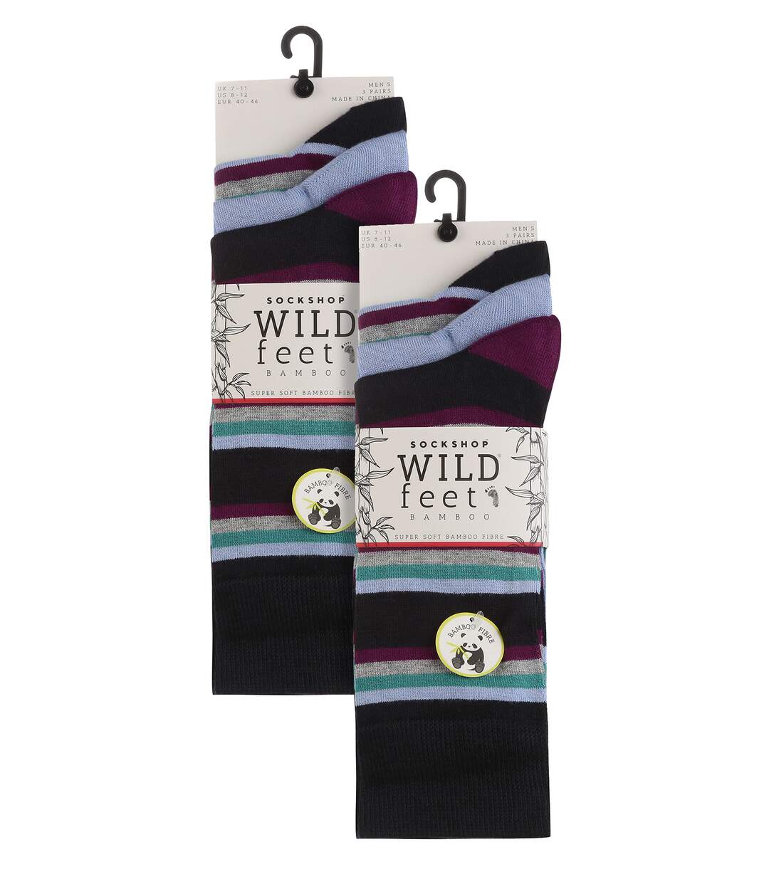 Wildfeet - 6 Paires Homme Chaussettes Bambou Rayures Rigolotes