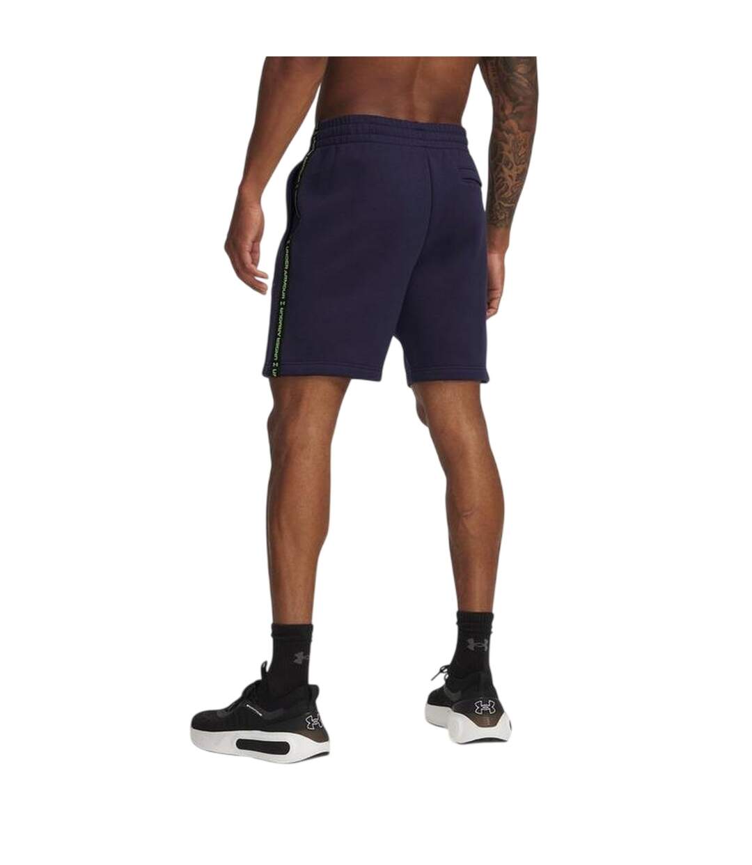 Mens Icon Fleece Taped Sweat Shorts Navy Cyber Green Under Armour-3