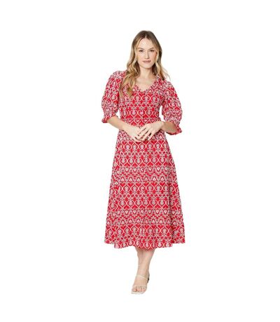 Womens/ladies broderie button through midi dress red Dorothy Perkins