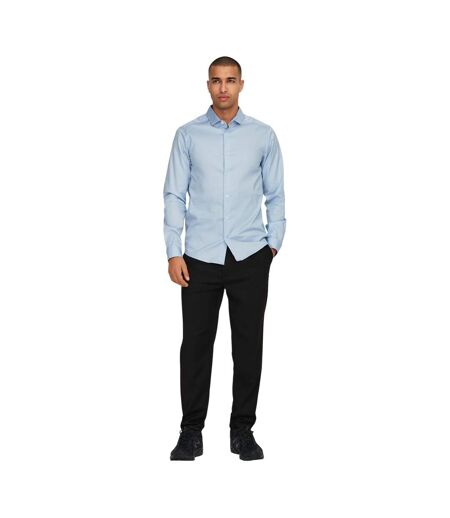 Mens Plain Point Collar Long-sleeved Formal Shirt Cashmere Blue Only