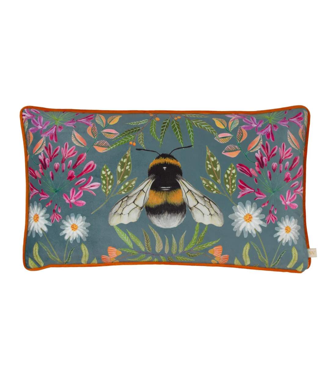 Nature house of bloom zinnia bee piped rectangular cushion cover 50cm x 30cm steel blue Wylder