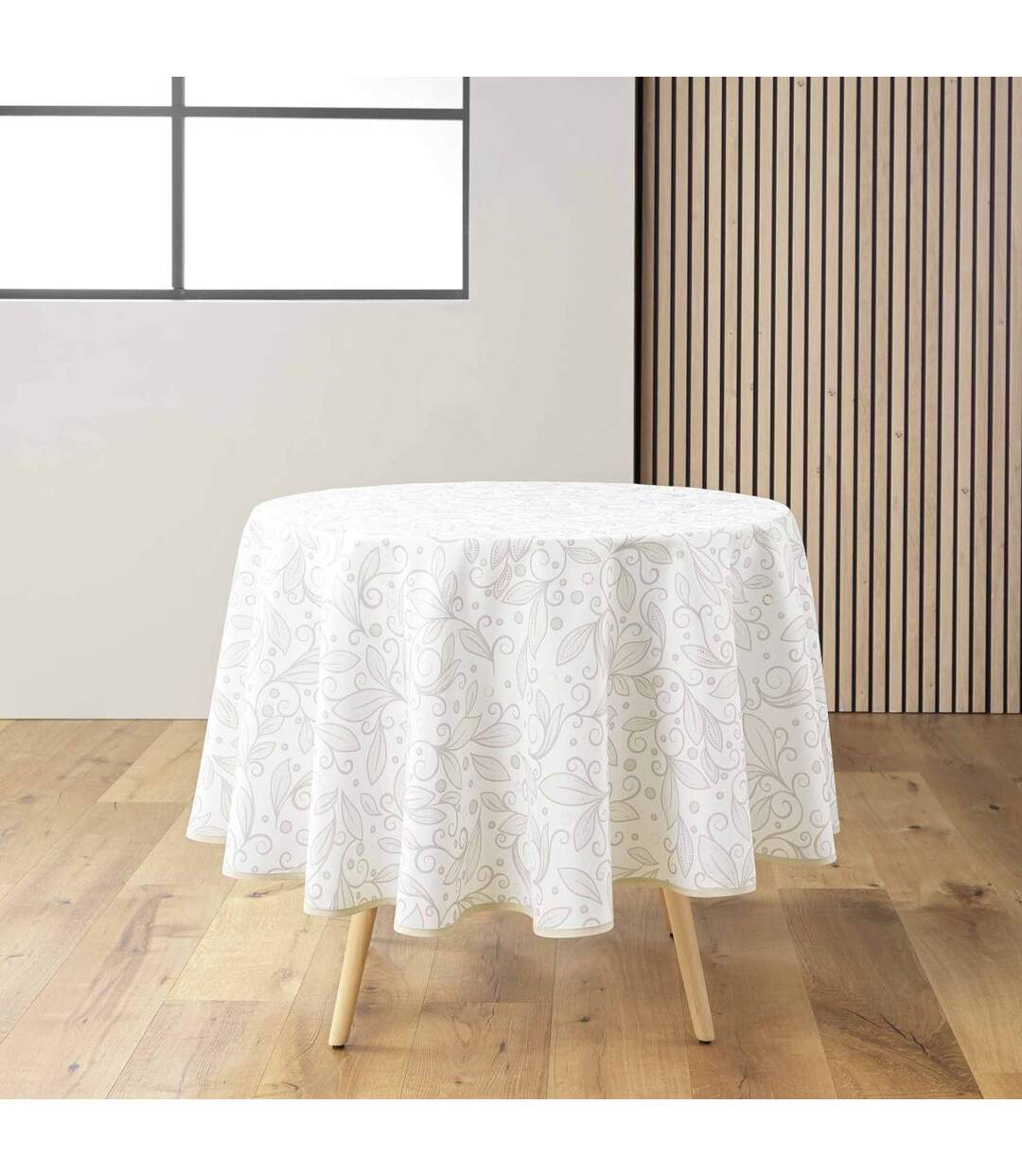 Nappe Ronde Antitache Imprimé Leya 180cm Naturel-1