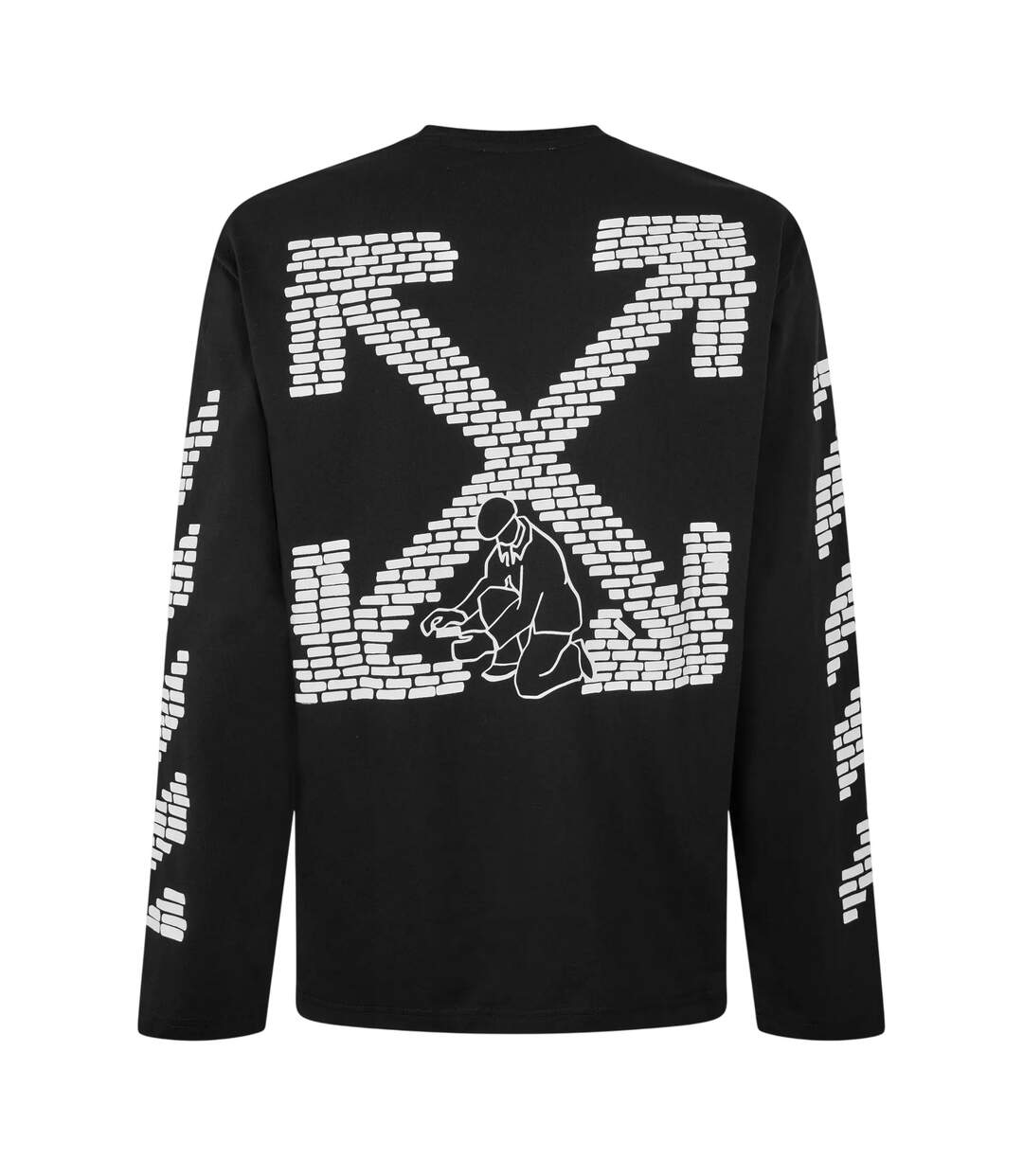 Mens Brick Relaxed Fit Long-sleeved T-shirt Black Off White-3