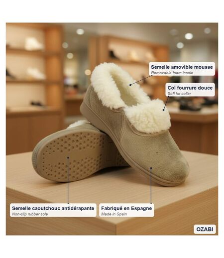 OZABI Charentaises Femme Fabriquées en Espagne, Col Fourrure, Semelle Amovible
