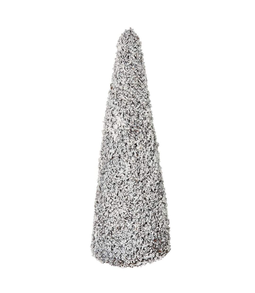 Statue Déco Sapin Enneigé 65cm Blanc & Marron-1