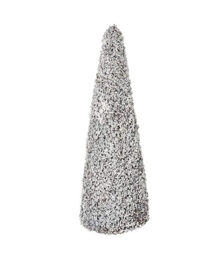 Statue Déco Sapin Enneigé 65cm Blanc & Marron