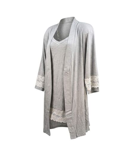 OZABI Nuisette Kimono Femme Dentelle Florale Viscose Loungewear 2 Pièces