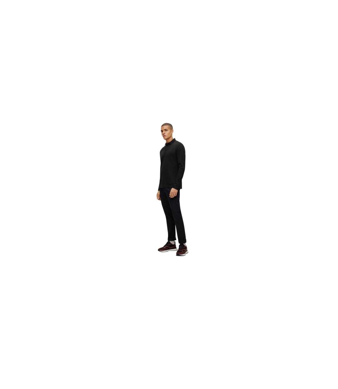 Mens Pirol Logo Long-sleeved Polo Shirt Black Boss-1