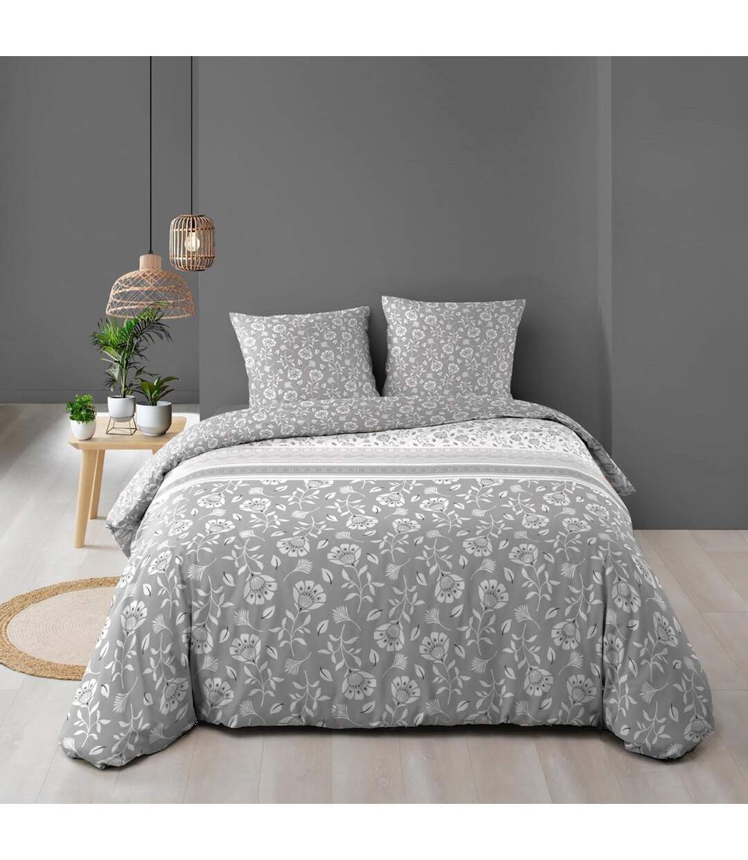 Parure de Lit 3 Pièces Flavie 240x220cm Gris-1