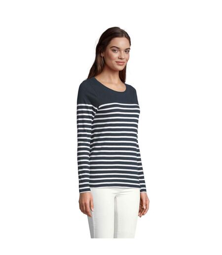 Womens/ladies Matelot Striped Long-sleeved T-shirt French Navy SOLS