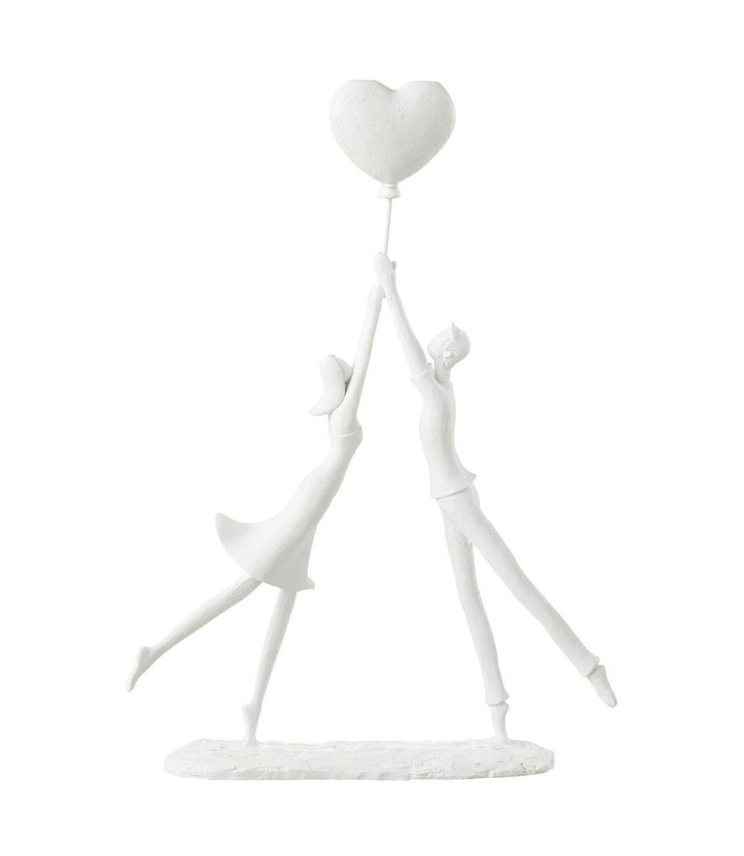 Statuette Déco Couple Debout Cœur 36cm Blanc-1