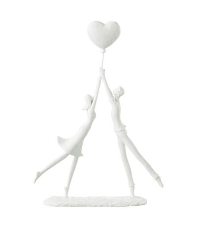 Statuette Déco Couple Debout Cœur 36cm Blanc
