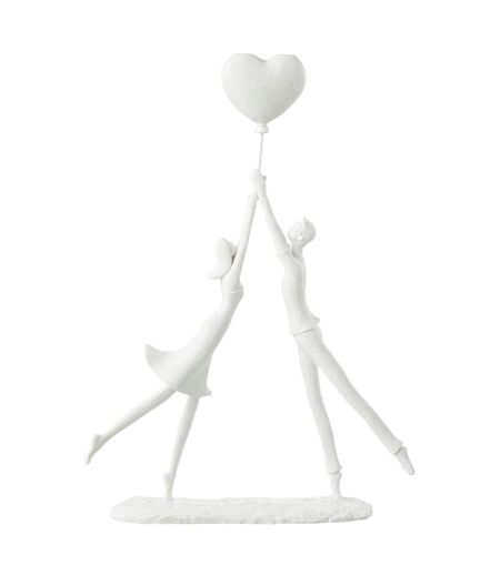 Statuette Déco Couple Debout Cœur 36cm Blanc