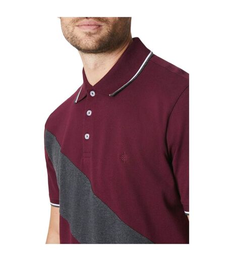 Maine Mens Ross Diagonal Stripe Polo Shirt (Burgundy)