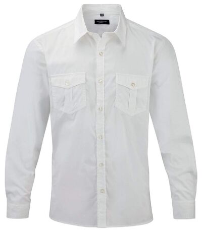 chemise manches longues retroussables - R-918M-0 - blanc - homme
