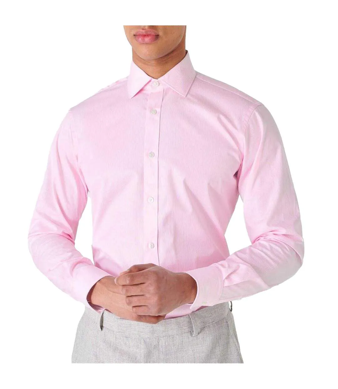 Mens Poplin Tailored Long-sleeved Formal Shirt Pink Haines And Bonner-4