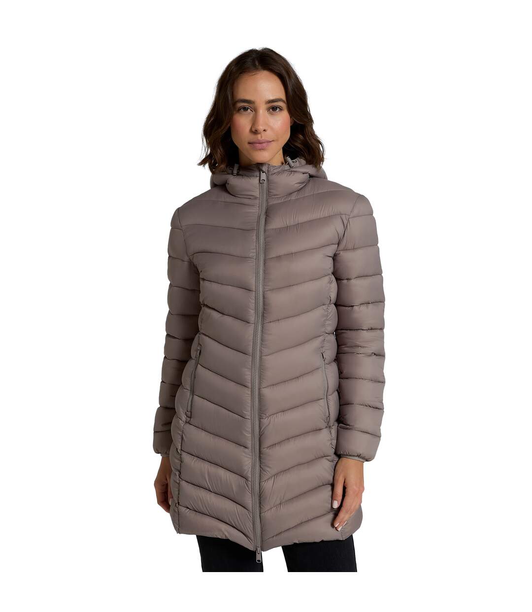 Womens/ladies frankie longline padded jacket taupe Animal-1