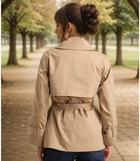 Trench Chic Femme Camel Ceinturé à  Manches Longues