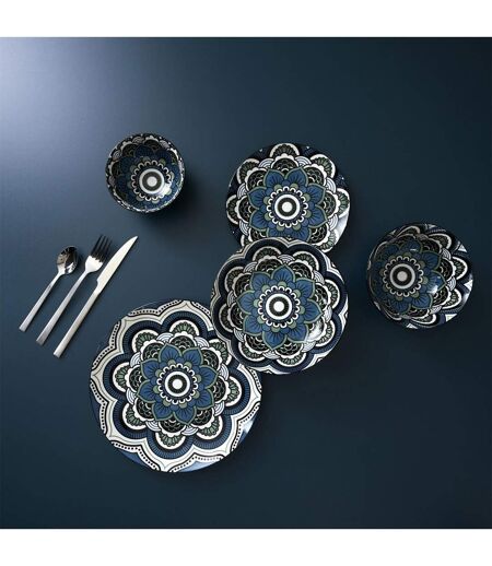 Lot de 6 Assiettes à Dessert Mandala 19cm Bleu