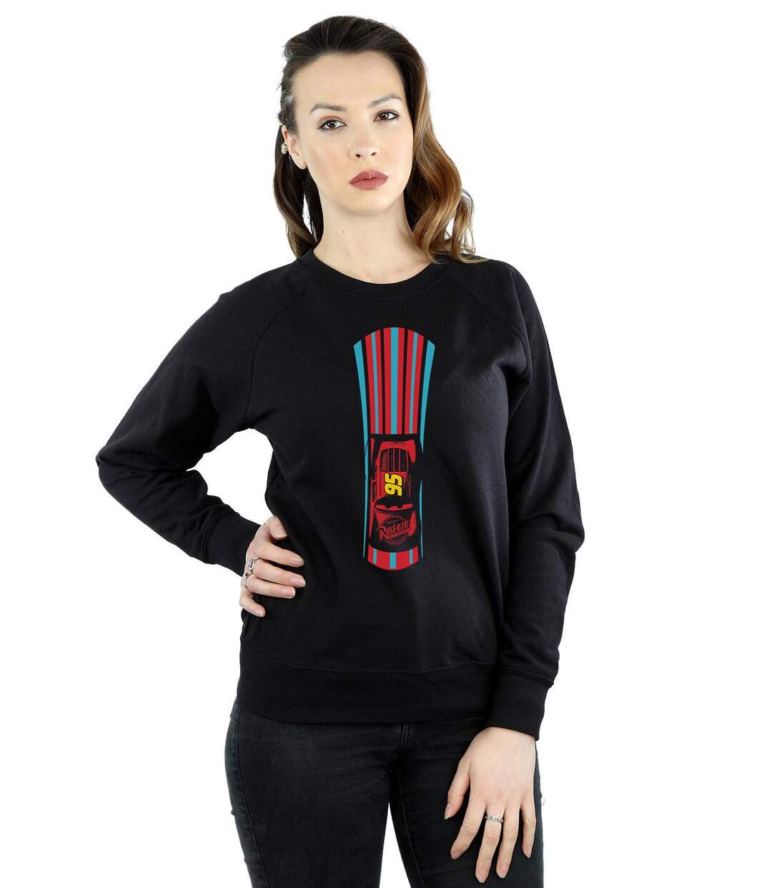 Disney Sweatshirt rayé Cars Lightning McQueen Femme/Ladies (Noir) - UTBI3266-2
