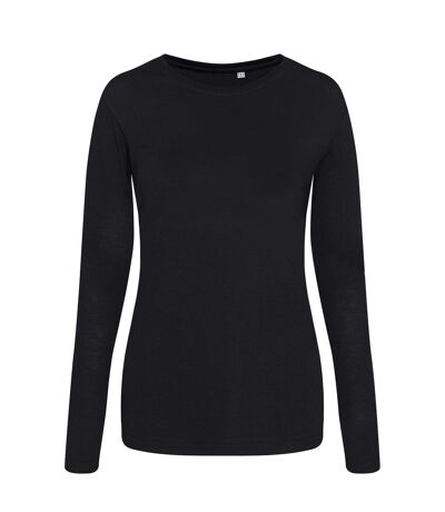 AWDis Womens/Ladies Girlie Long Sleeve Tri-Blend T-Shirt (Solid Black)