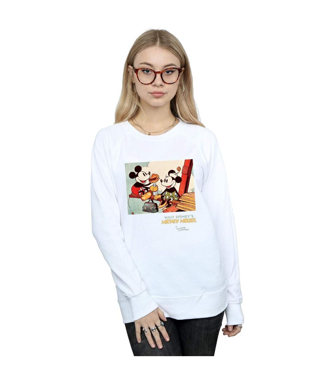 Disney Sweatshirt Womens/Ladies Mickey Mouse Building A Building (Blanc) - UTBI27424-2