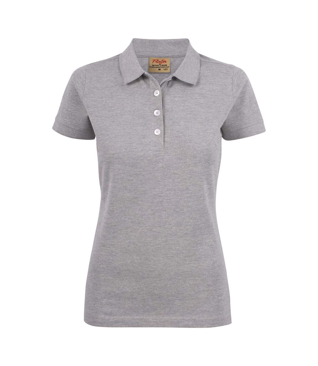 Womens/ladies Stretch Polo Shirt Grey Melange Printer-2