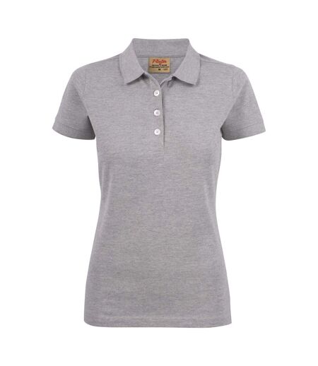 Womens/ladies Stretch Polo Shirt Grey Melange Printer