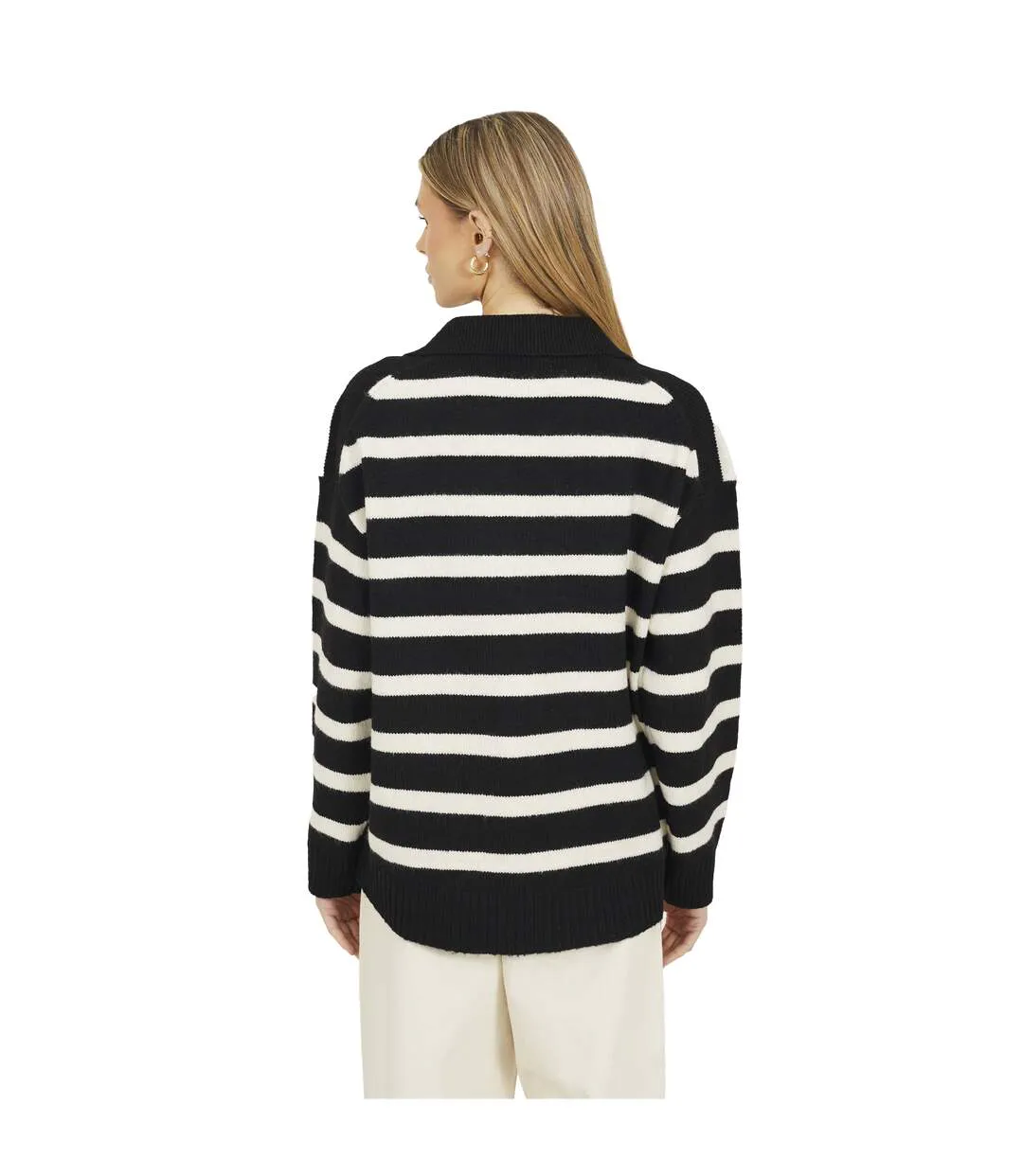 Womens/ladies Striped V Neck Jumper Black Brave Soul-3