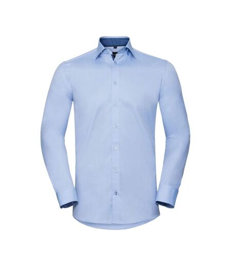 Russell Collection Mens Long Sleeve Contrast Herringbone Shirt (Light Blue/Mid Blue) - UTPC3682