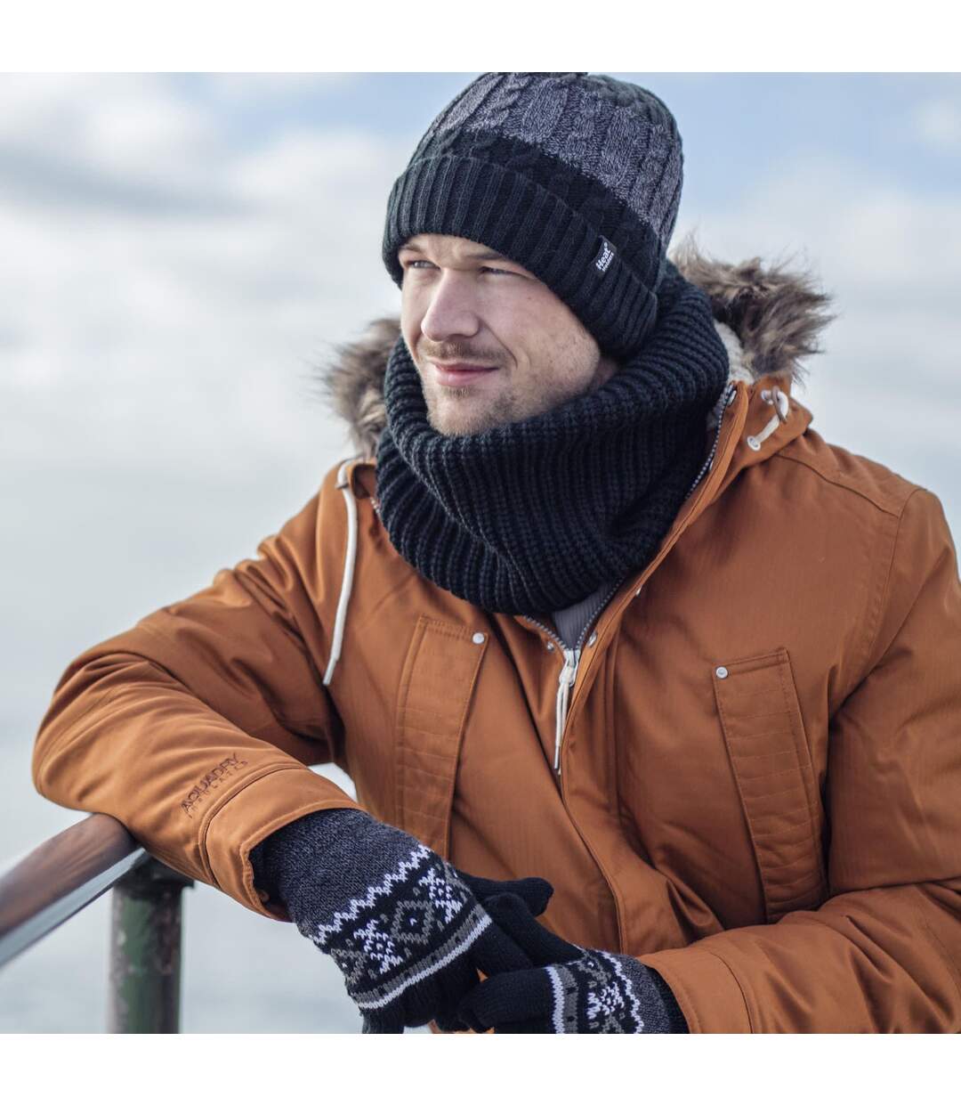 Mens Winter Warm Fleece Lined Chunky Knit Thermal Neck Warmer-3