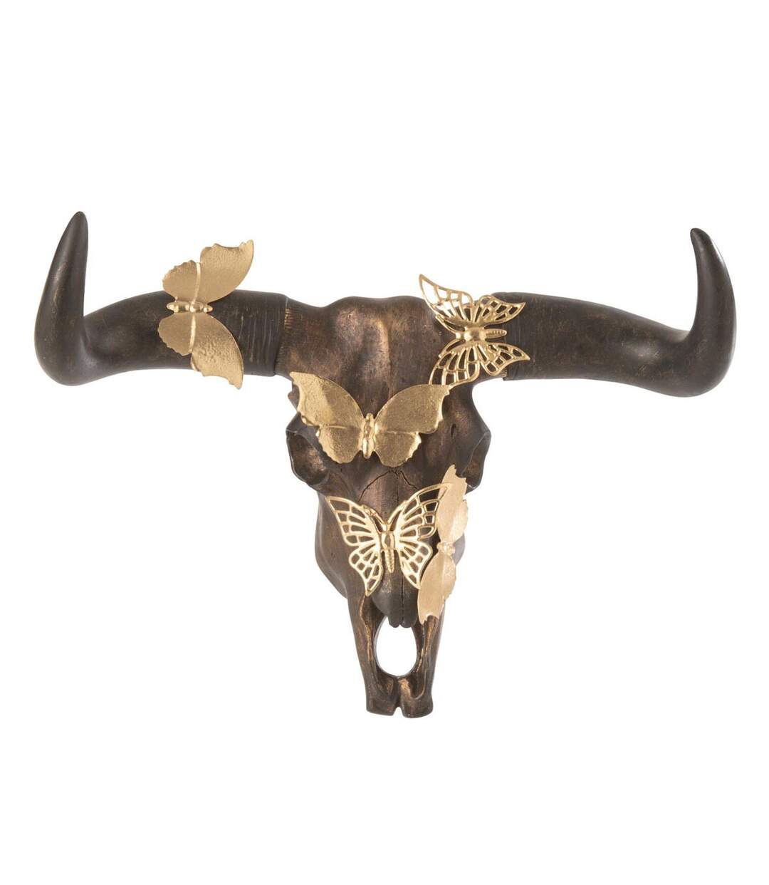Crâne Déco Murale Papillons 30cm Marron-1