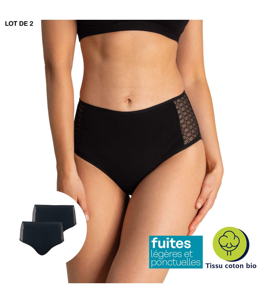 Lot de 2 culottes midi pour fuites urinaires Secret