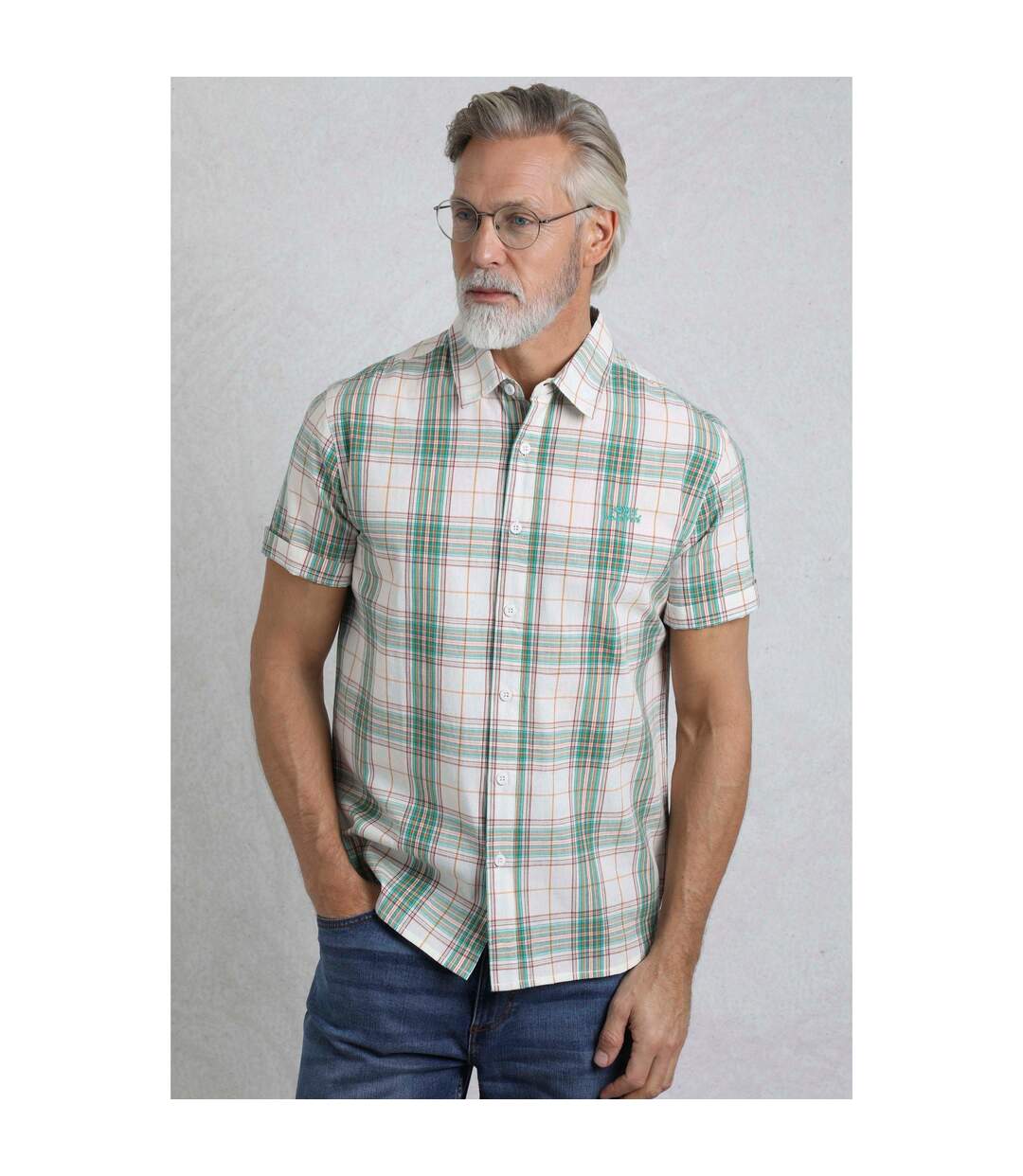 Mens Judd Checked Organic Cotton Short-sleeved Shirt Viridis Weird Fish-1