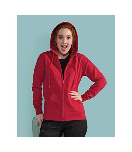 Sweatshirt Uni À Capuche Et Fermeture Zippée Femme Rouge SG