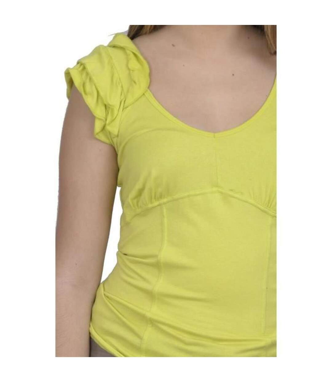 Tee shirt manches courtes femme de couleur jaune-3