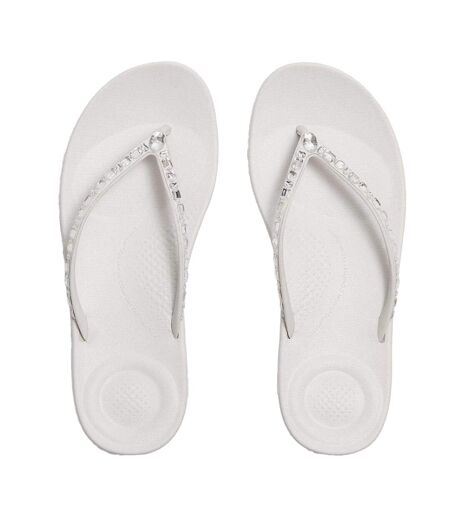 Womens/ladies Embellished Flat Flip Flops White Fit Flop