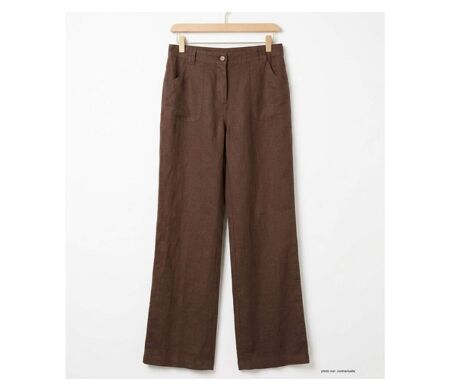 MAYFLOWER Basic Lin : Pantalon femme en lin fluide coloris Choco pour un été chic