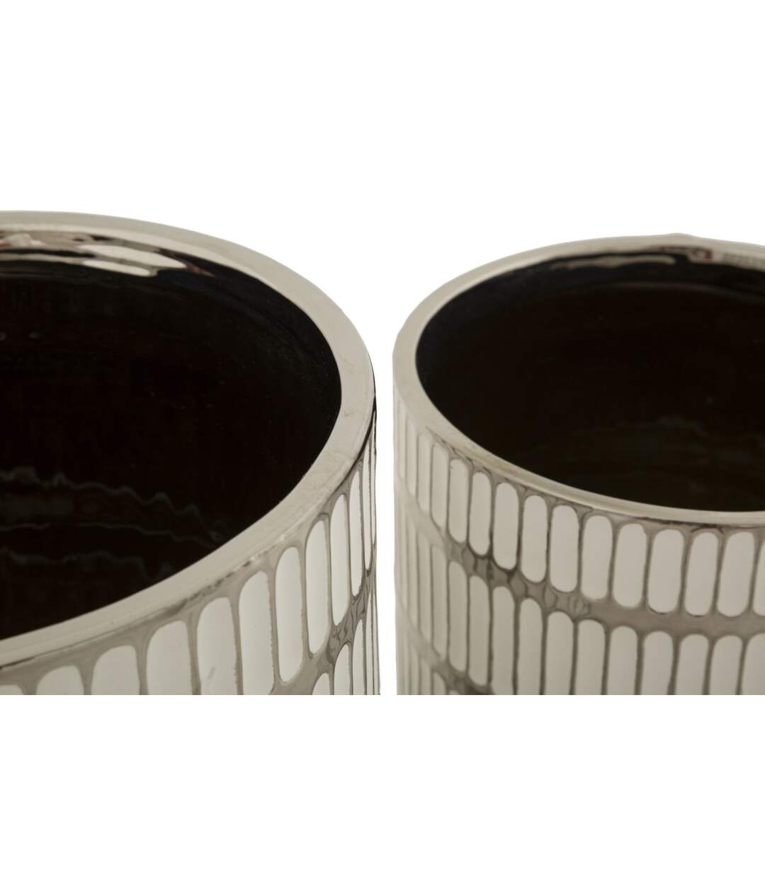 Lot de 2 Vases en Céramique Ray 24cm Blanc & Argent-3