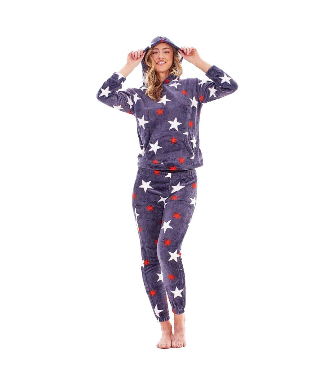 Ensemble De Pyjama Long Motif/style Étoile Femme Gris Blanc Rouge Keanu-1
