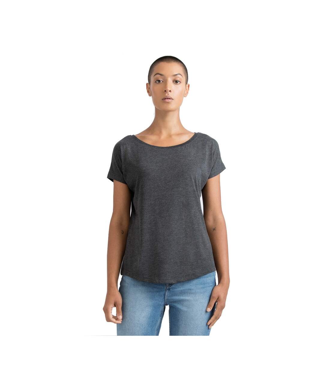 T-shirt ample à manches courtes en coton femme gris foncé Mantis-3