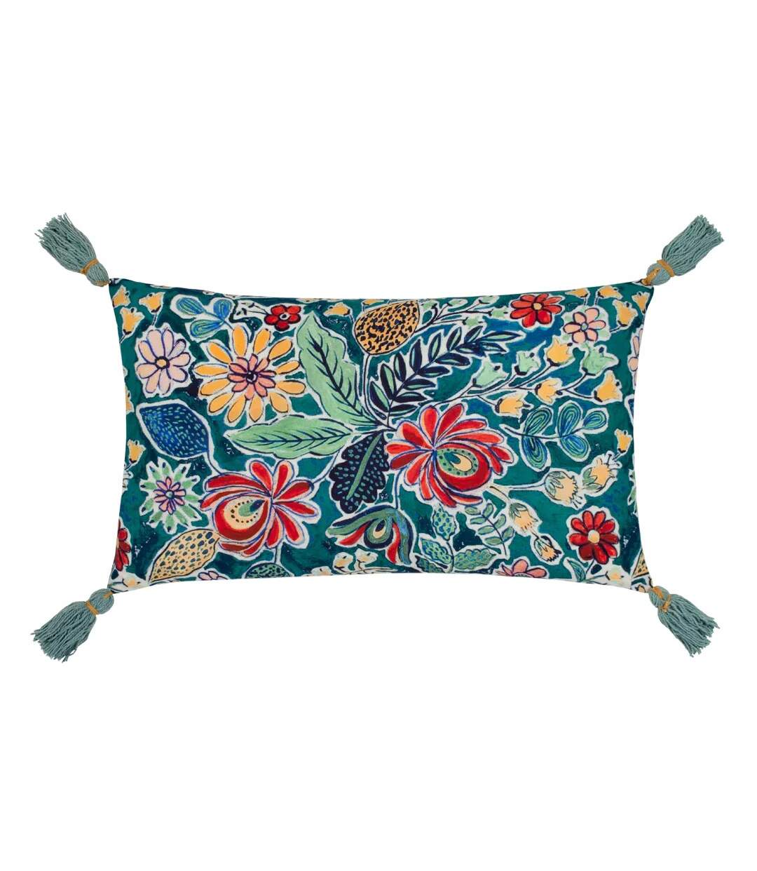 Adeline tassel floral cushion cover 30cm x 50cm multicoloured/teal Wylder-1