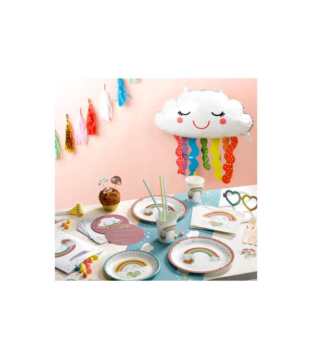 Lot de 20 Serviettes en Papier Nuage Rainbow 33x33cm Blanc-2