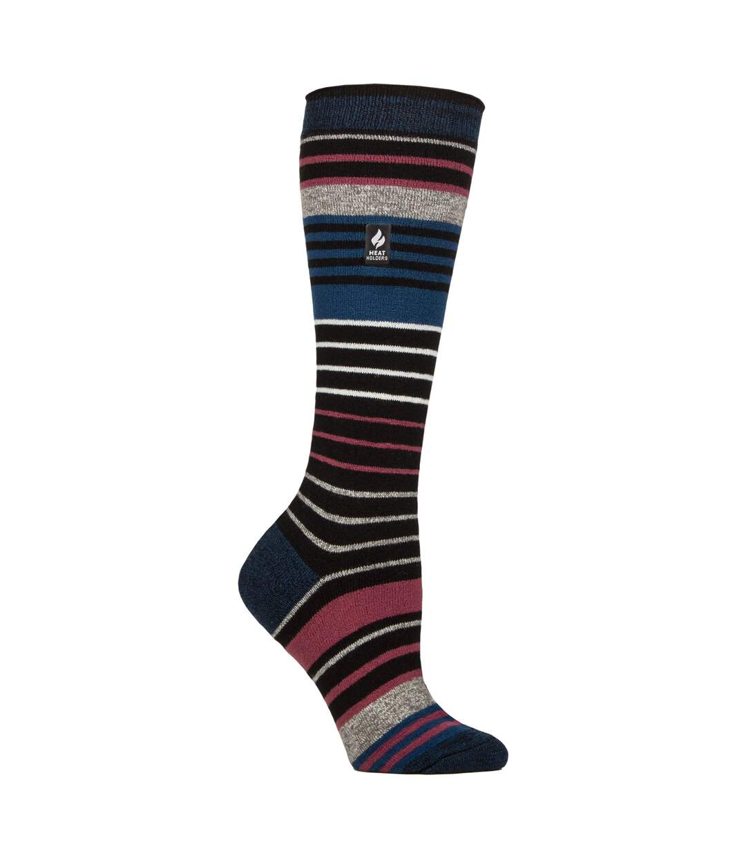 Ladies Ultra Lite Thin Thermal Winter Ski Socks with Stripes-1