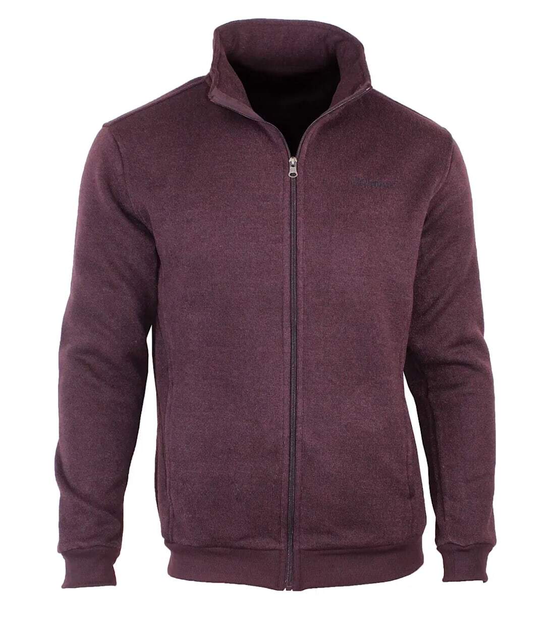 Cardigan Zippé Homme en Polaire Tricot Bordeaux – Col Montant & Coudières Suédine-1