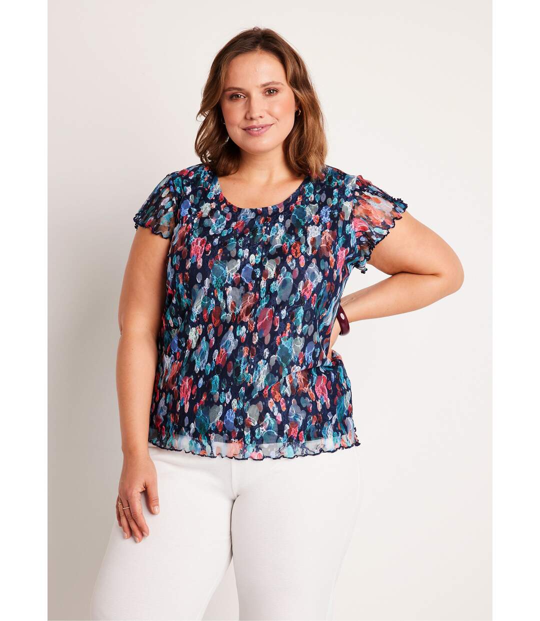 T-shirt court dentelle imprimée-1