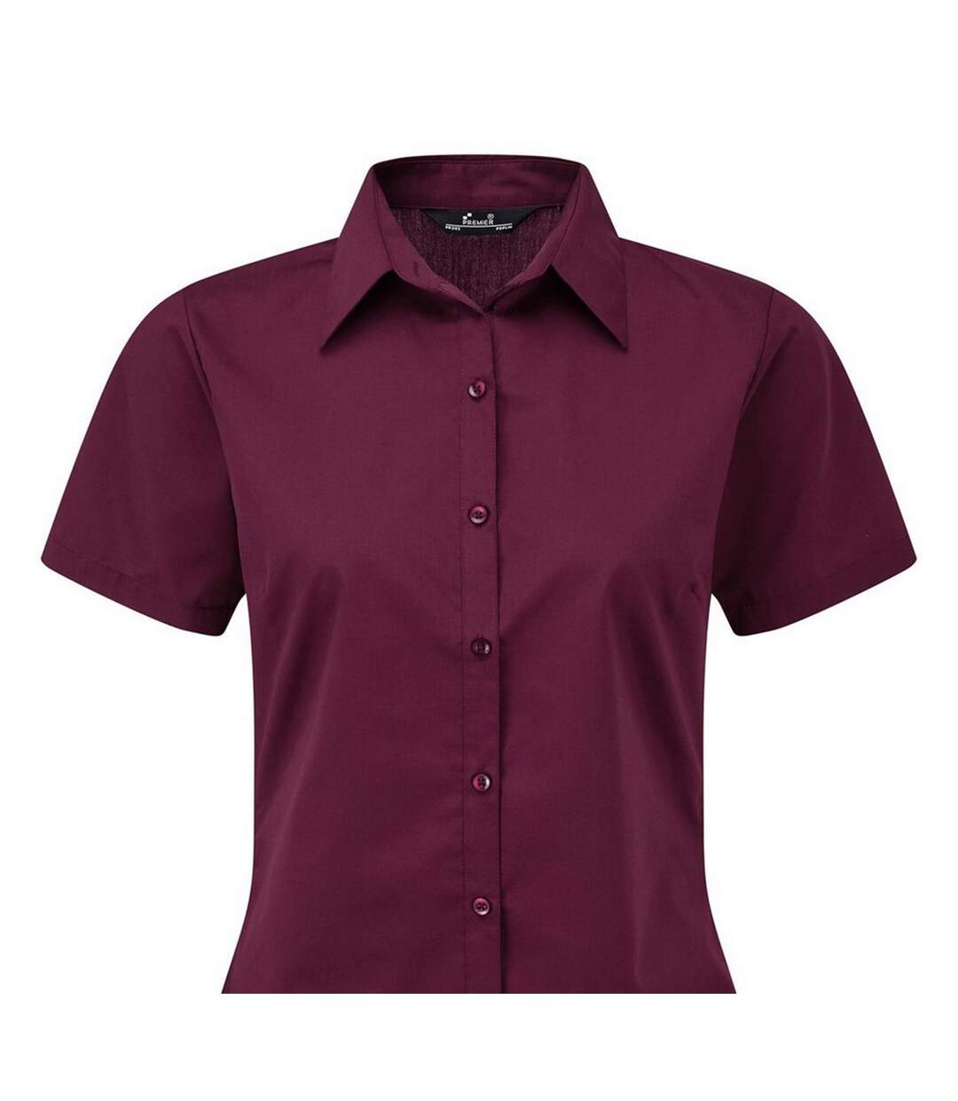 Short Sleeve Poplin Blouse / Plain Work Shirt Aubergine Premier-2