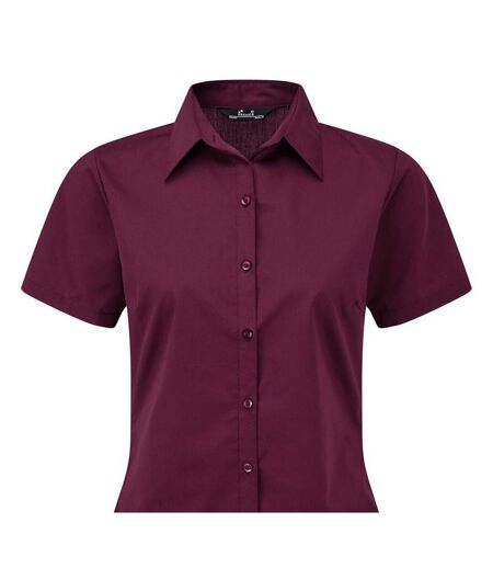 Short Sleeve Poplin Blouse / Plain Work Shirt Aubergine Premier