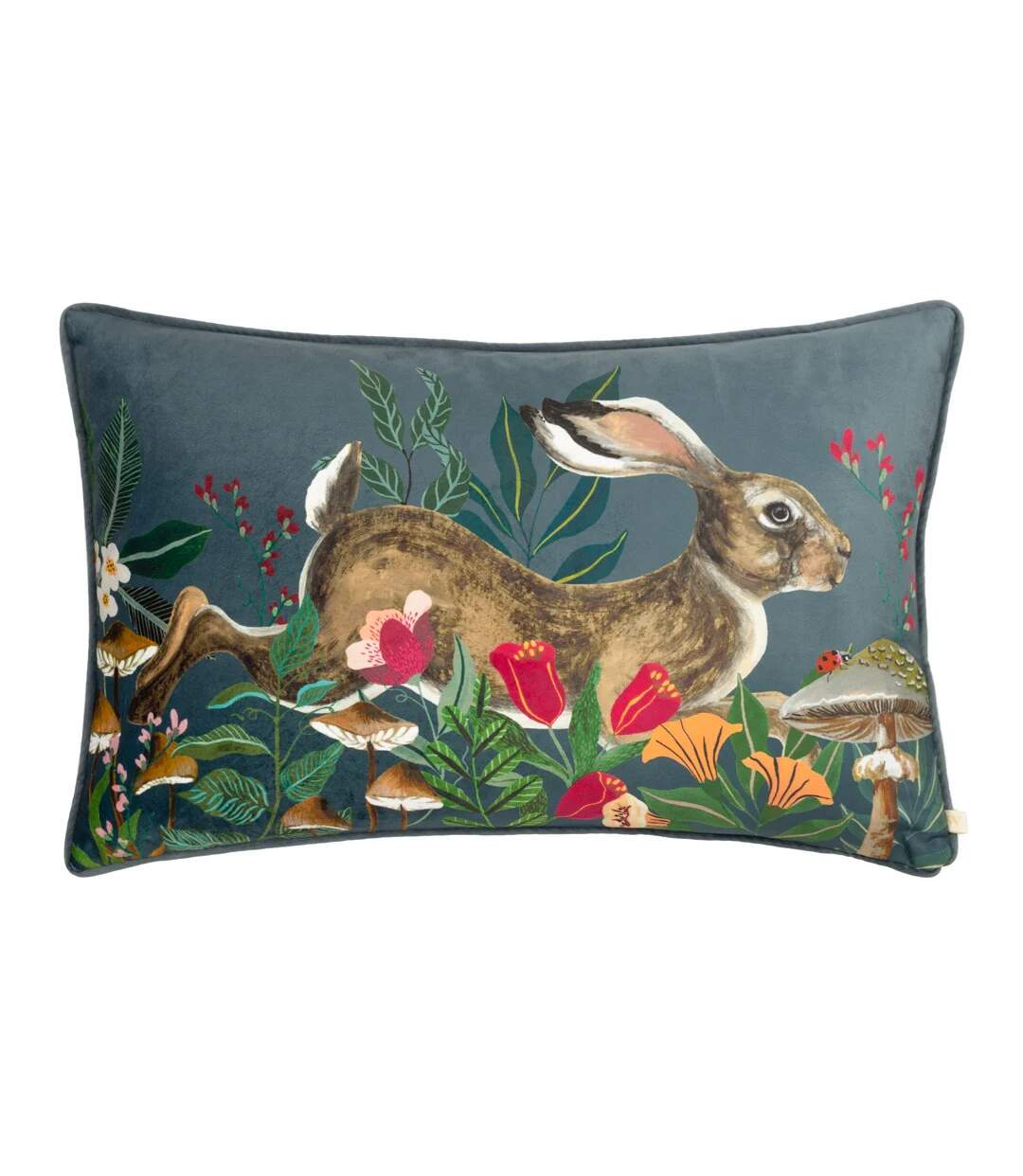 Nature wild gardens velvet hare cushion cover 40cm x 60cm navy/multicoloured Wylder